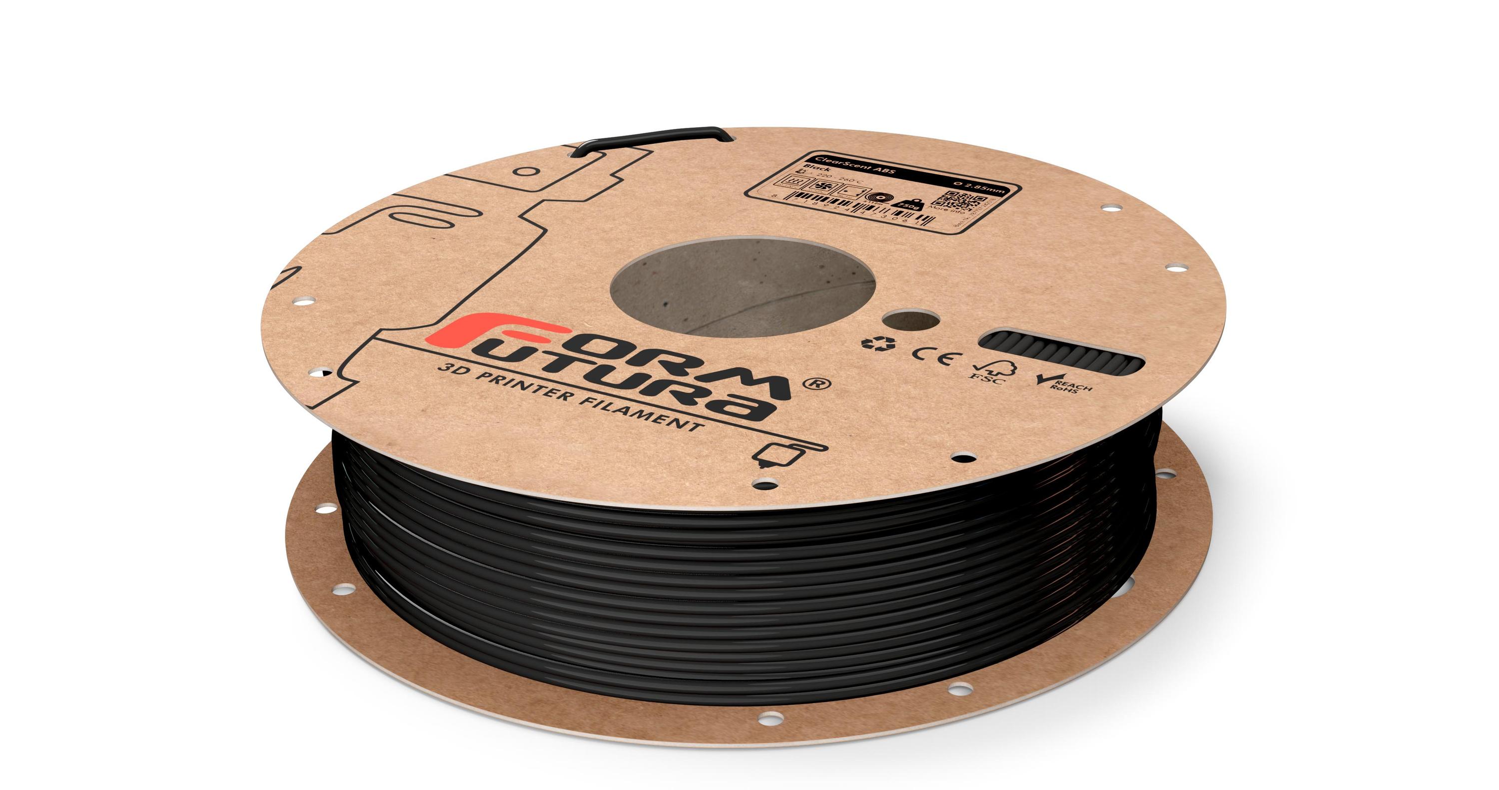 ClearScent ABS filament in black and clear colors, showcasing its transparent quality and spool design for 3D printing.