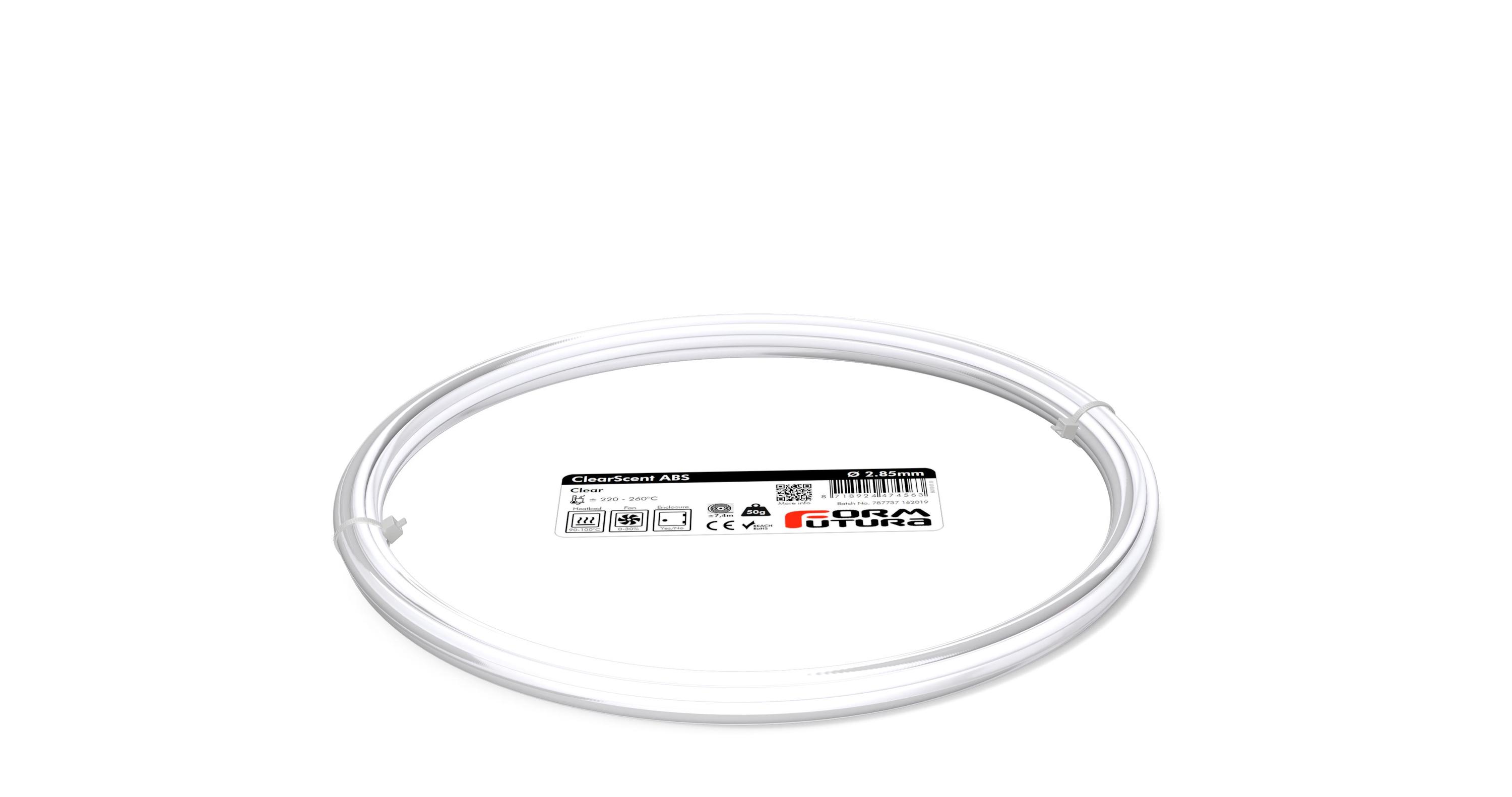 ClearScent ABS filament in black and clear colors, showcasing its transparent quality and spool design for 3D printing.