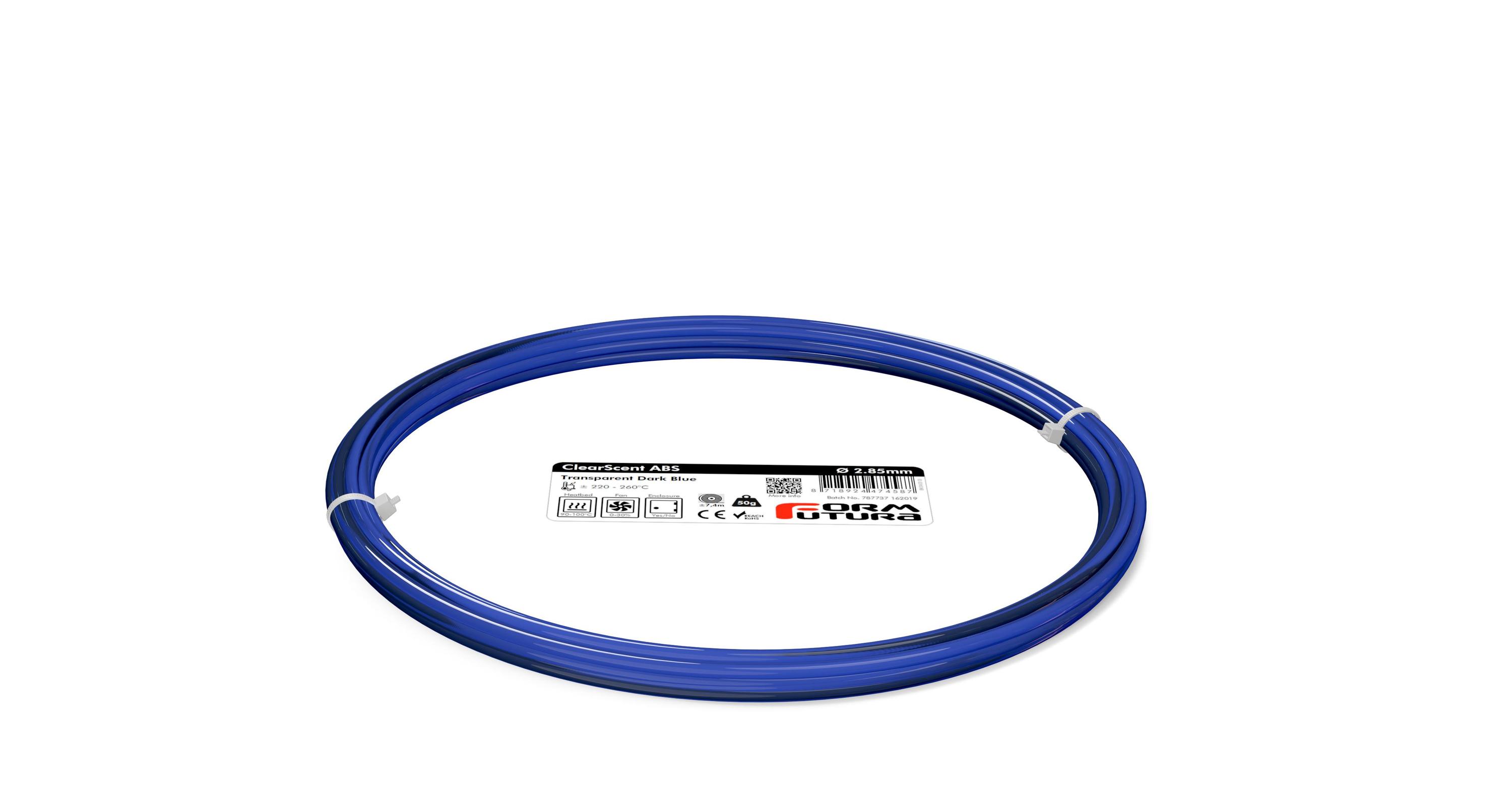 ClearScent ABS filament in black and clear colors, showcasing its transparent quality and spool design for 3D printing.