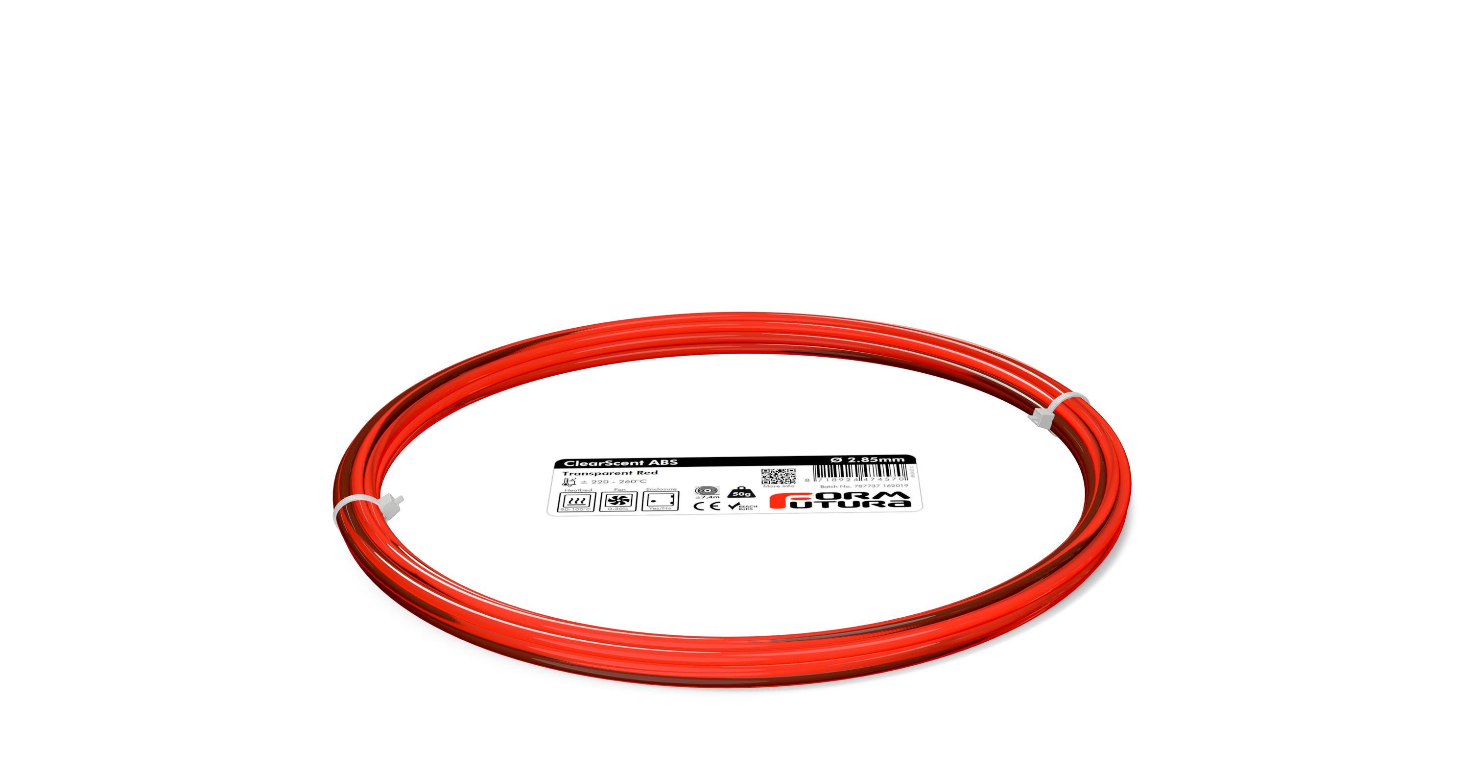 ClearScent ABS filament in black and clear colors, showcasing its transparent quality and spool design for 3D printing.