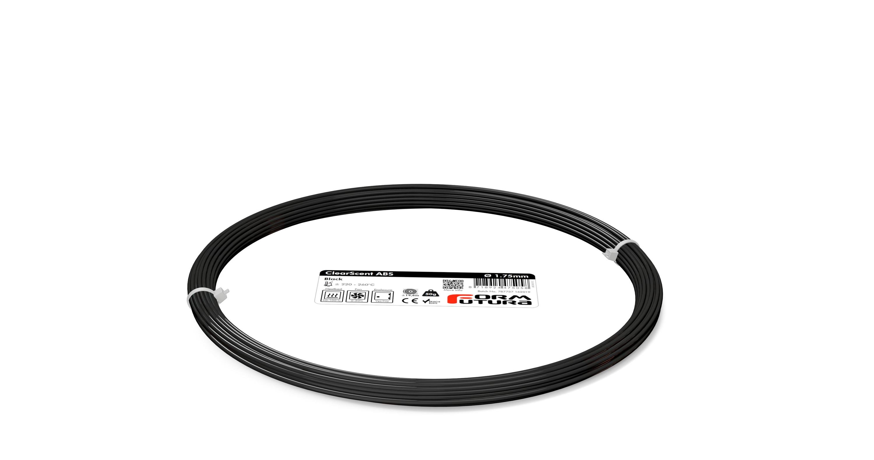 ClearScent ABS filament in black and clear colors, showcasing its transparent quality and spool design for 3D printing.