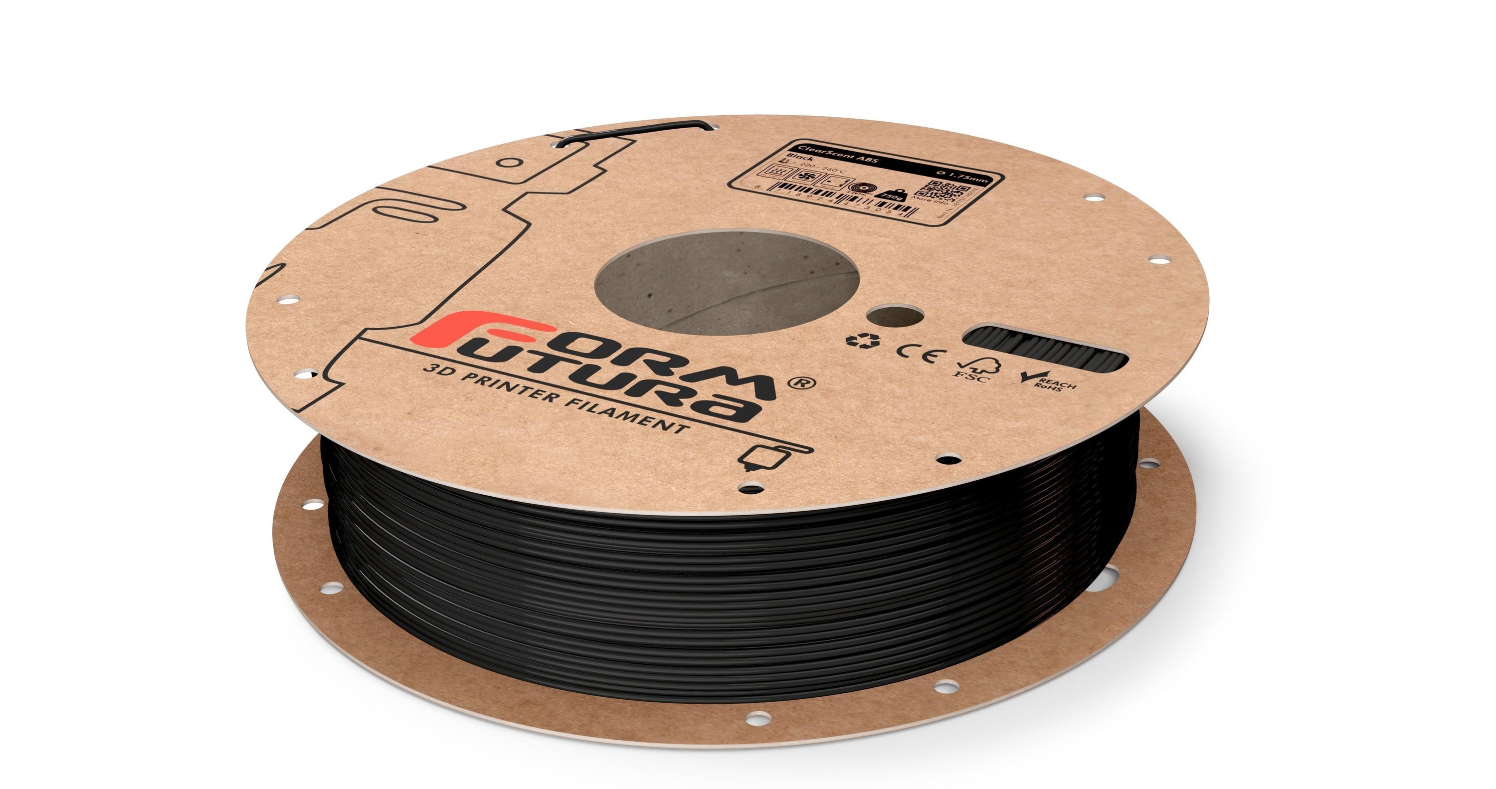 ClearScent ABS filament in black and clear colors, showcasing its transparent quality and spool design for 3D printing.