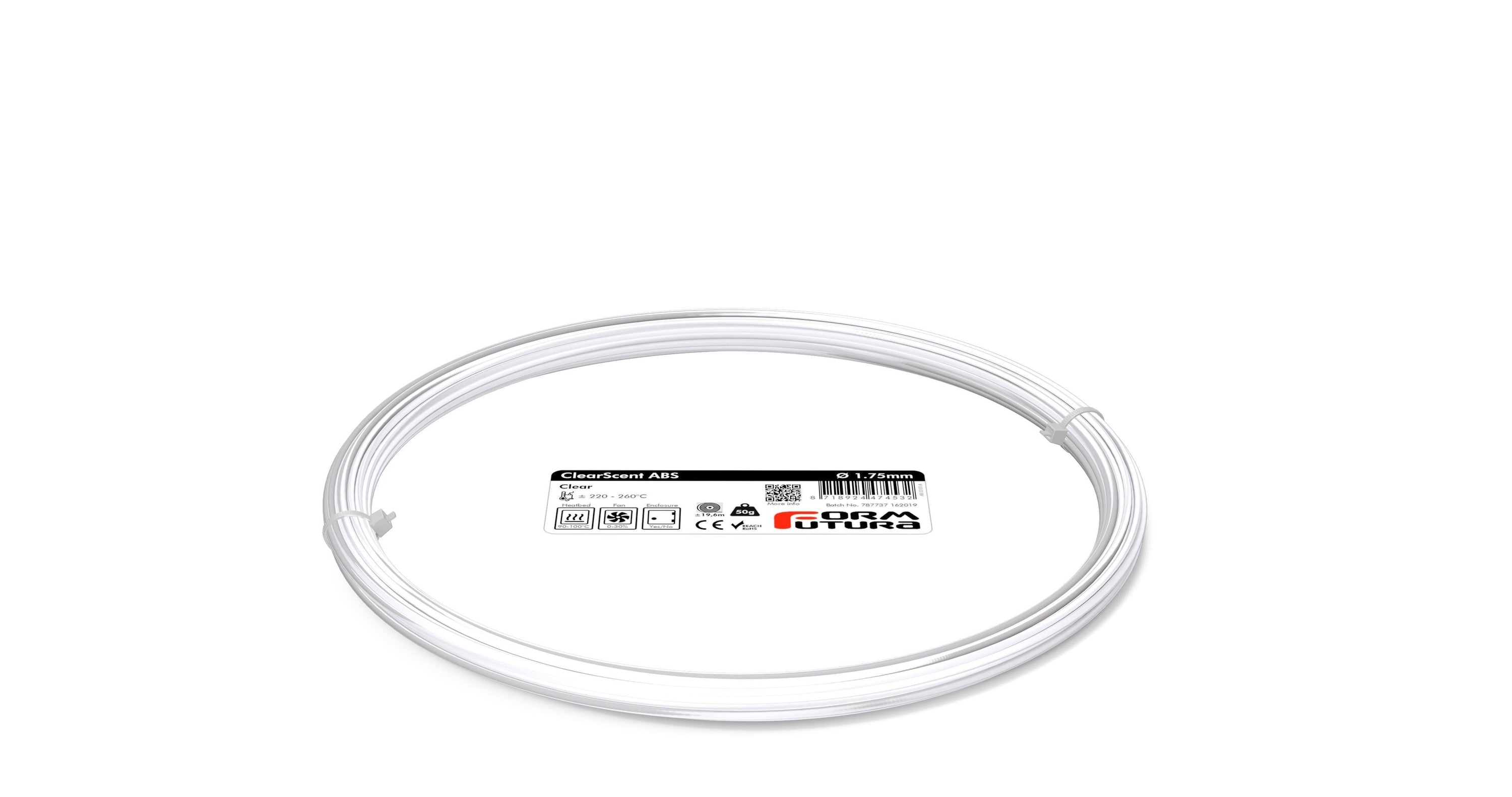 ClearScent ABS filament in black and clear colors, showcasing its transparent quality and spool design for 3D printing.