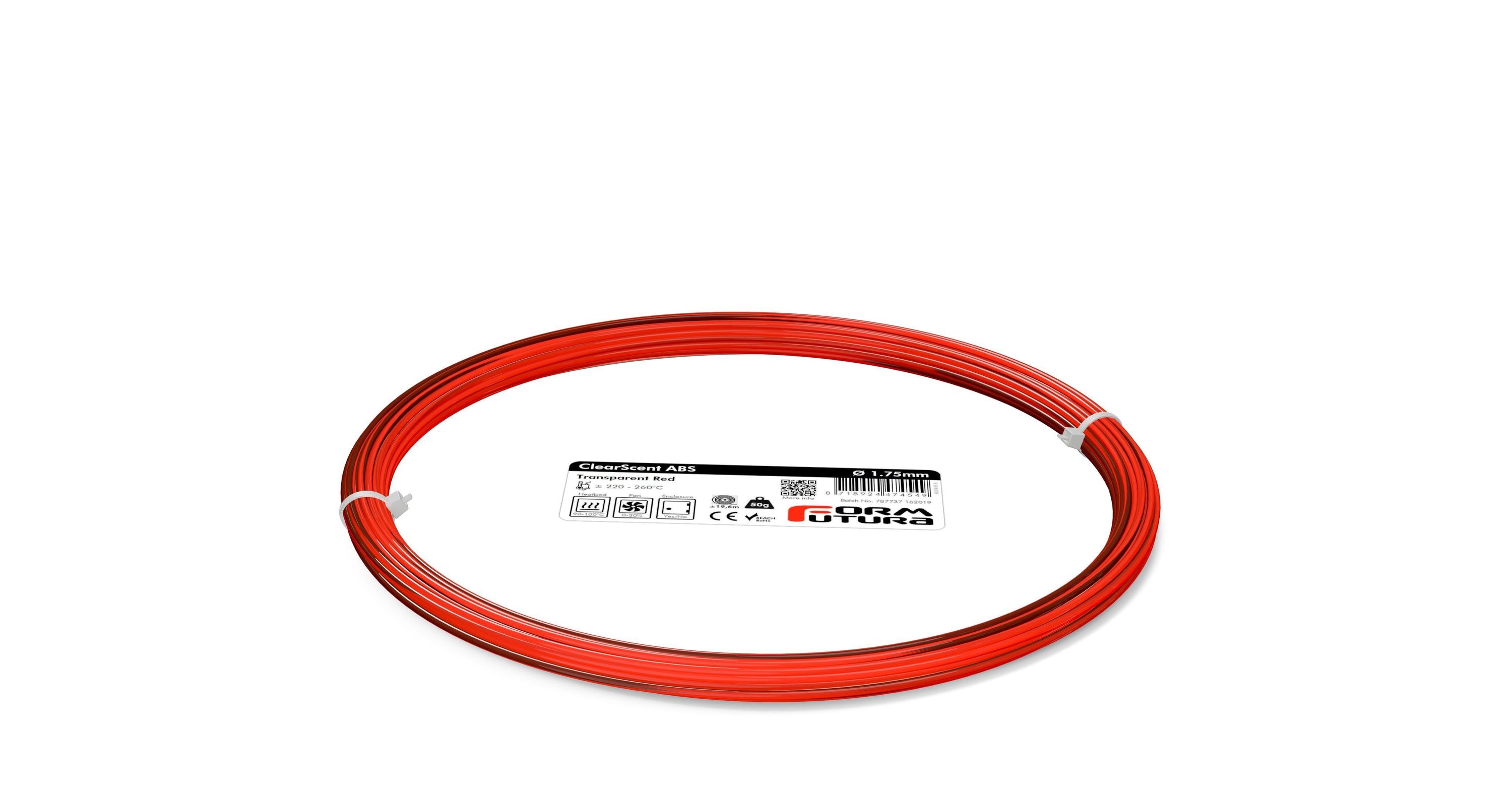 ClearScent ABS filament in black and clear colors, showcasing its transparent quality and spool design for 3D printing.