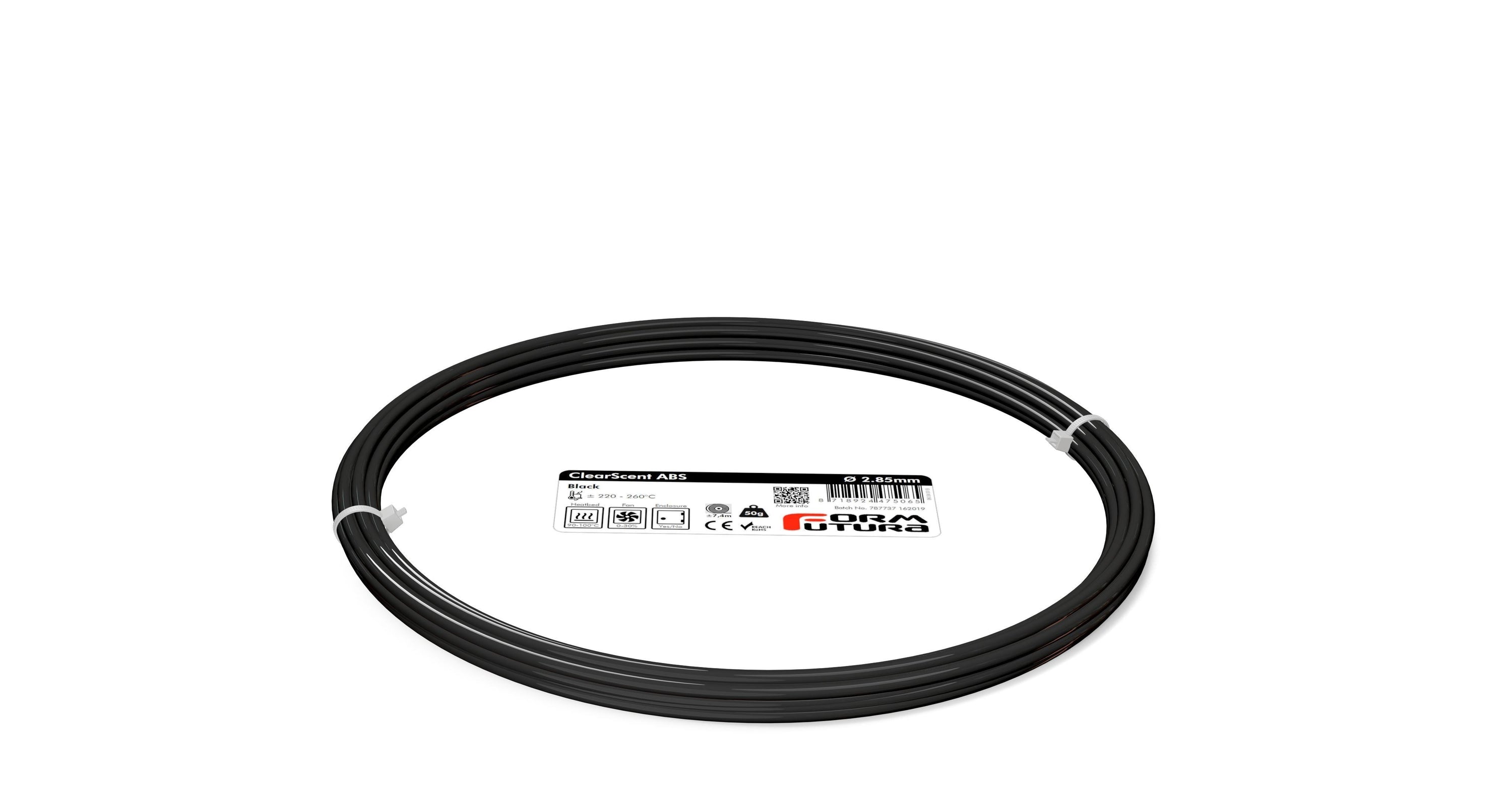 ClearScent ABS filament in black and clear colors, showcasing its transparent quality and spool design for 3D printing.