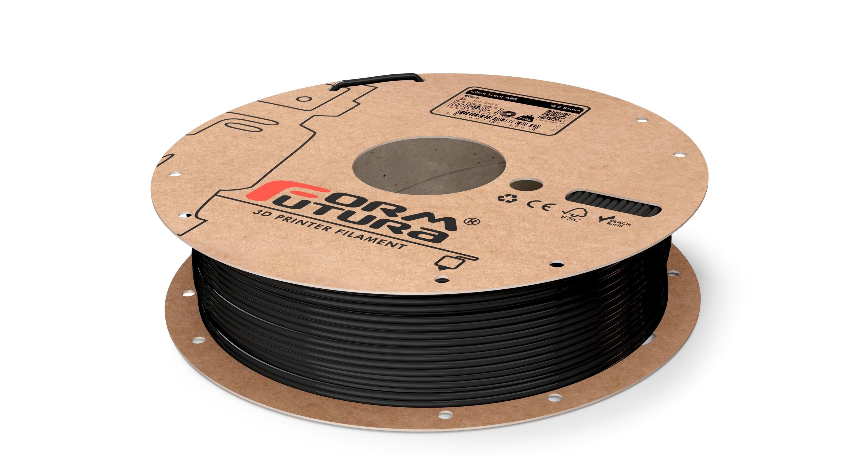 ClearScent ABS filament in black and clear colors, showcasing its transparent quality and spool design for 3D printing.