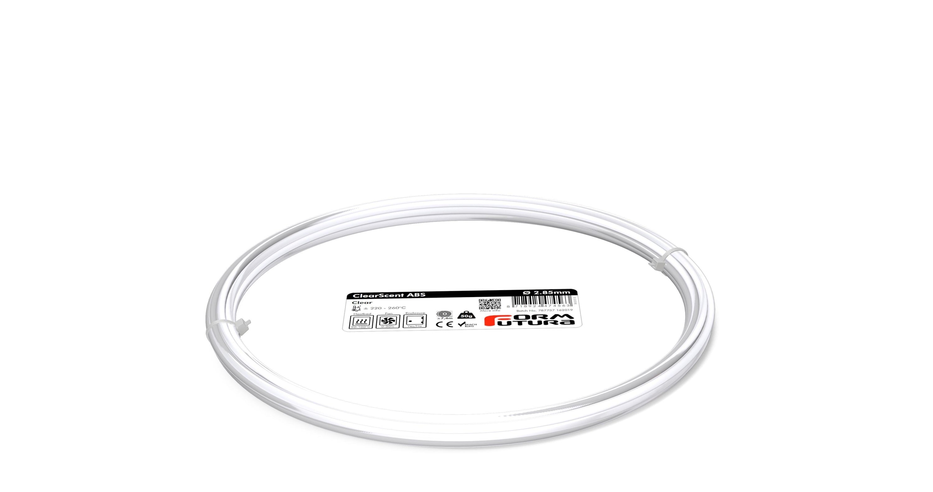 ClearScent ABS filament in black and clear colors, showcasing its transparent quality and spool design for 3D printing.