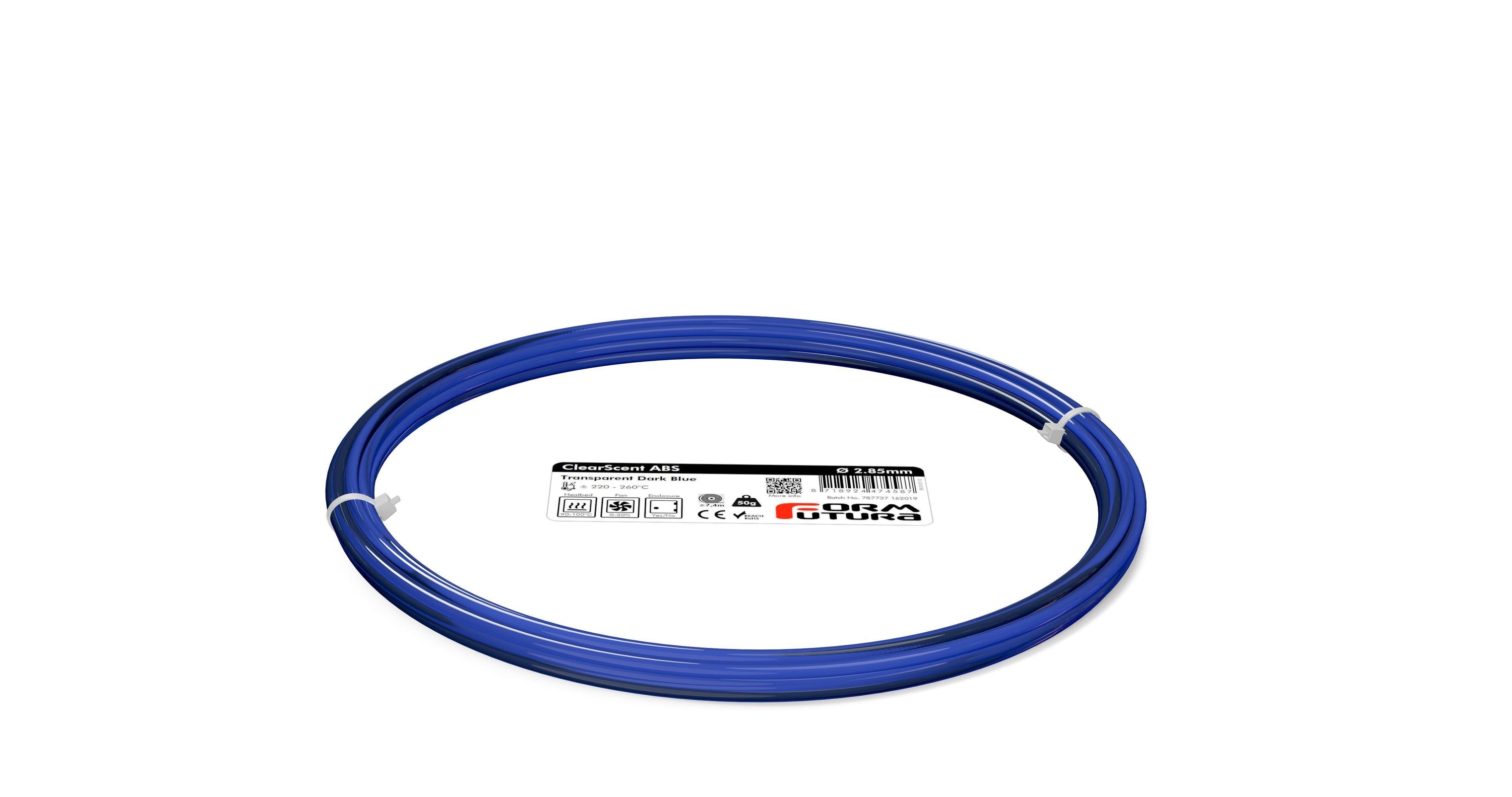 ClearScent ABS filament in black and clear colors, showcasing its transparent quality and spool design for 3D printing.