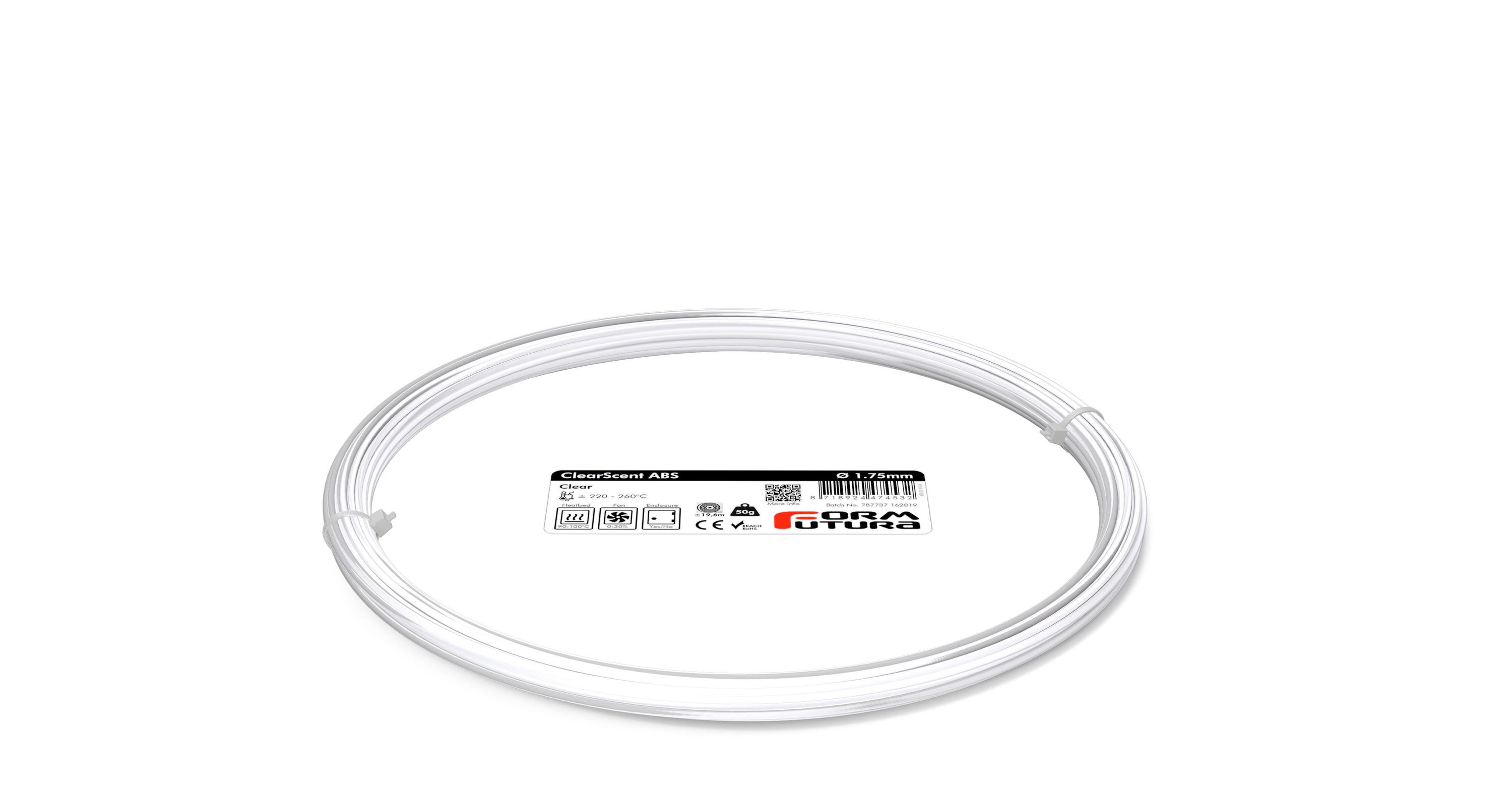 ClearScent ABS filament in black and clear colors, showcasing its transparent quality and spool design for 3D printing.