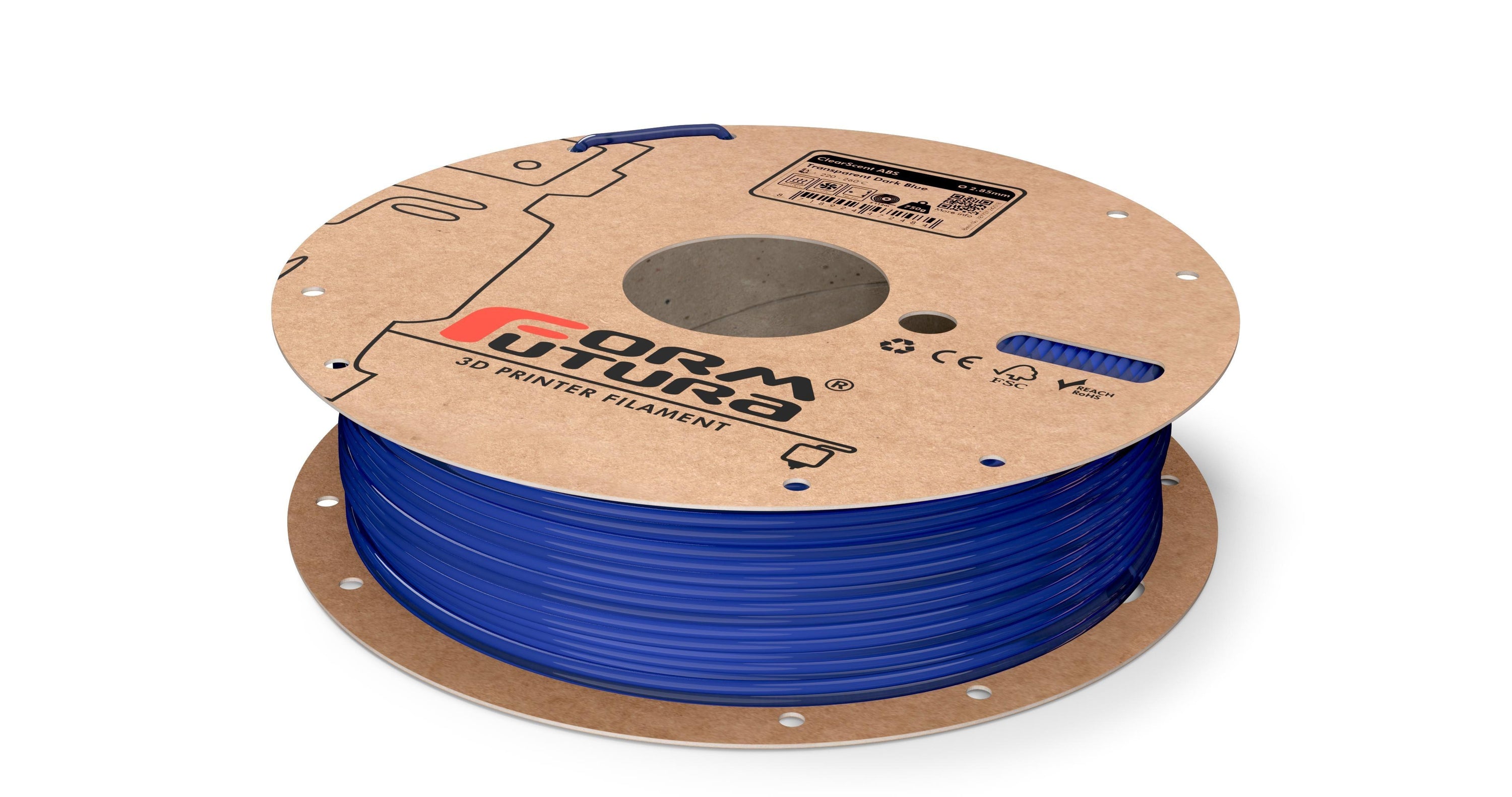 ClearScent ABS filament in black and clear colors, showcasing its transparent quality and spool design for 3D printing.