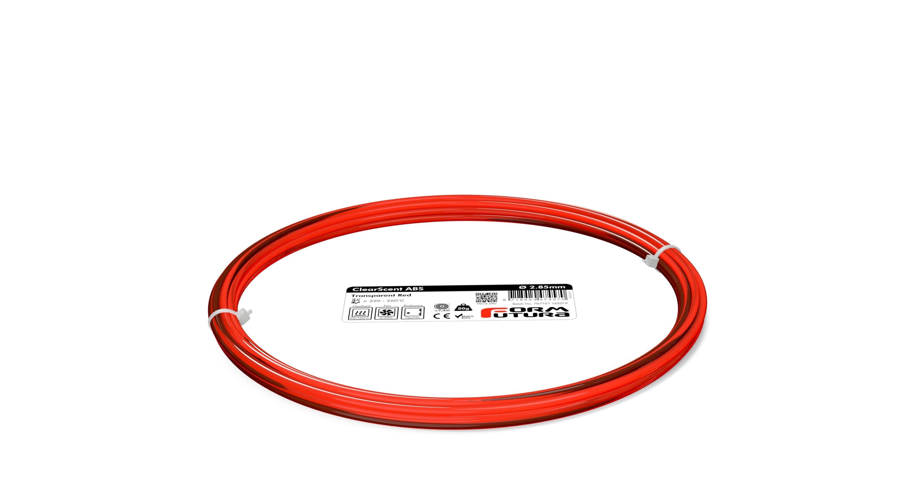 ClearScent ABS filament in black and clear colors, showcasing its transparent quality and spool design for 3D printing.