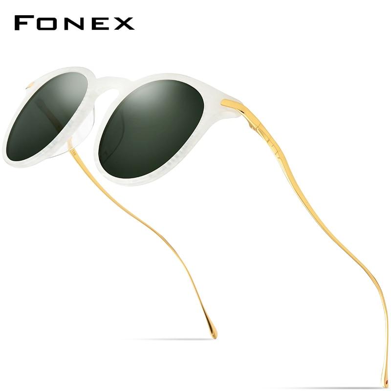 Acetate Titanium Sunglasses for men featuring vintage round polarized lenses with UV400 protection, stylish and durable design.