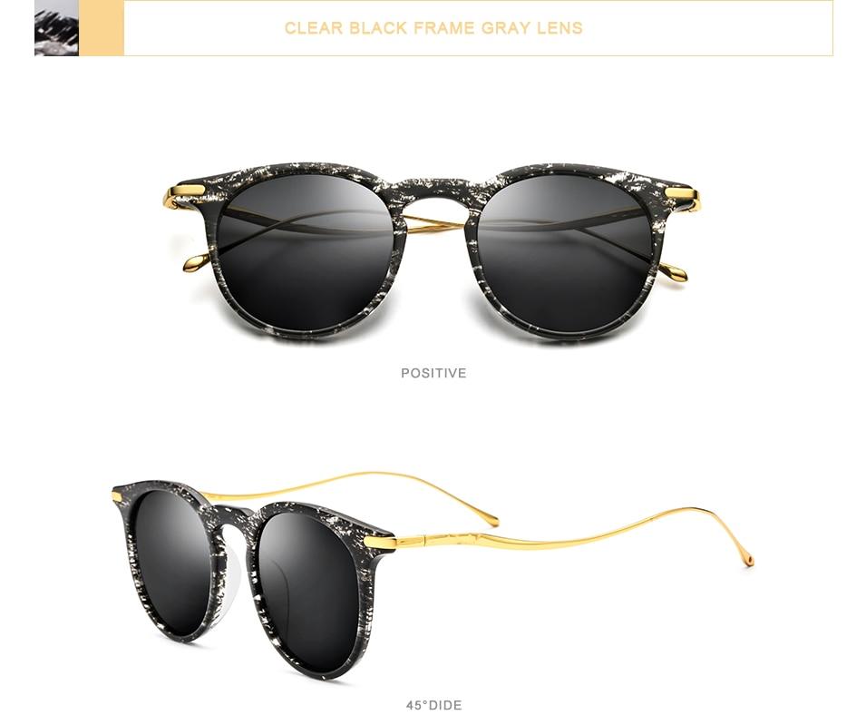 Acetate Titanium Sunglasses for men featuring vintage round polarized lenses with UV400 protection, stylish and durable design.