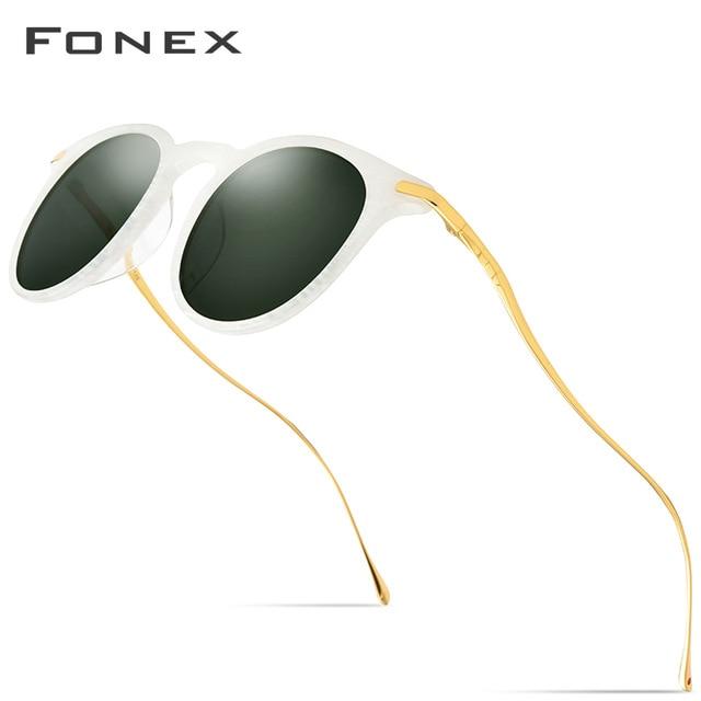 Acetate Titanium Sunglasses for men featuring vintage round polarized lenses with UV400 protection, stylish and durable design.