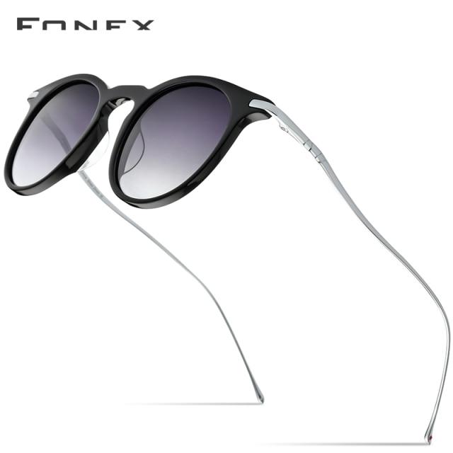 Acetate Titanium Sunglasses for men featuring vintage round polarized lenses with UV400 protection, stylish and durable design.