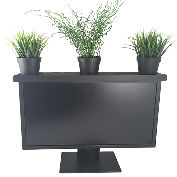 Add-A-Shelf™ T.V. Topper Shelf Large Size mounted on a flat screen TV, showcasing its sleek design and functionality.