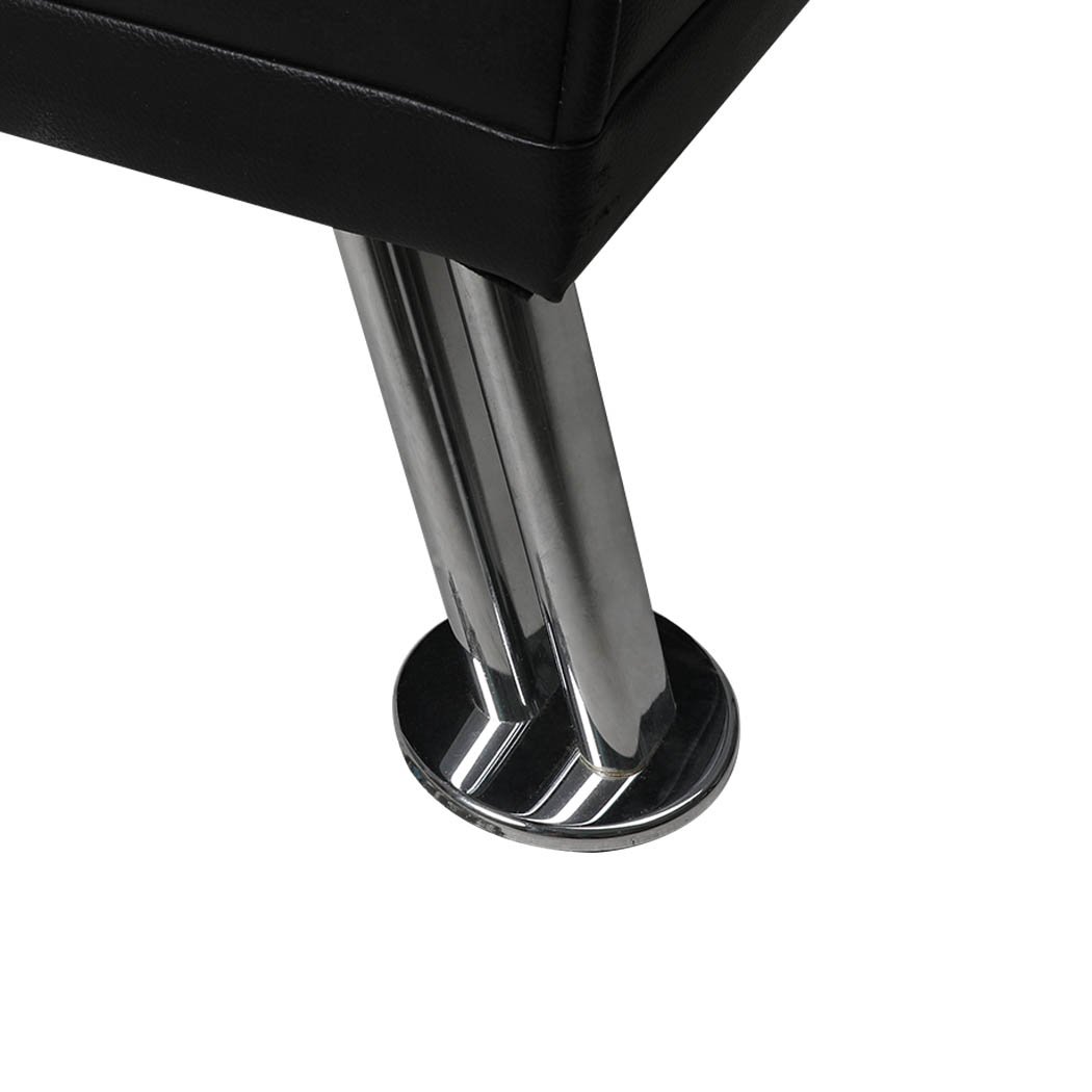 Adjustable Sofa Bed Lounge Futon Couch in black leather, featuring three adjustable backrest positions and ergonomic cup holders.