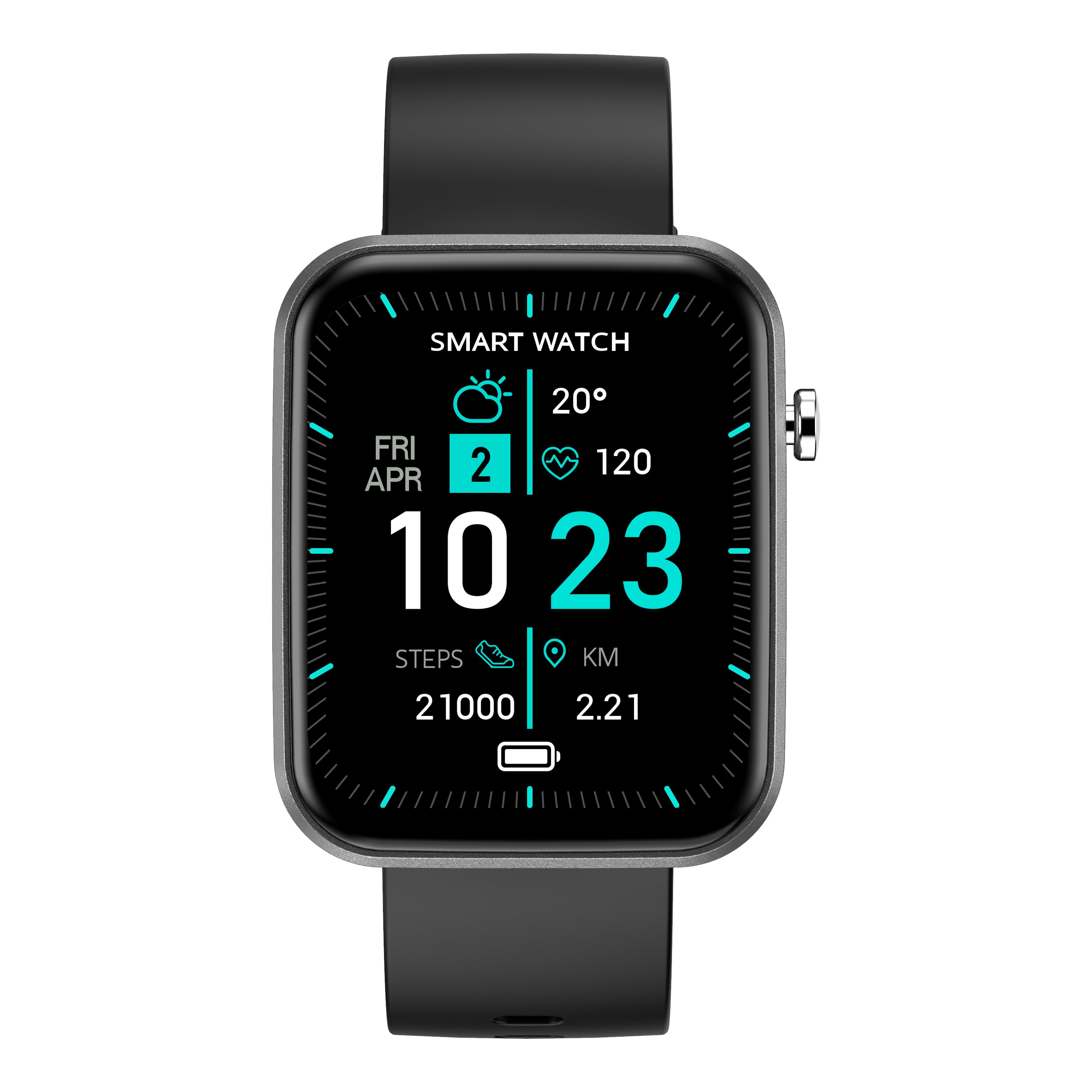 Advanced Smartwatch featuring three interchangeable bands, a full touch OLED screen, and wellness tracking capabilities.