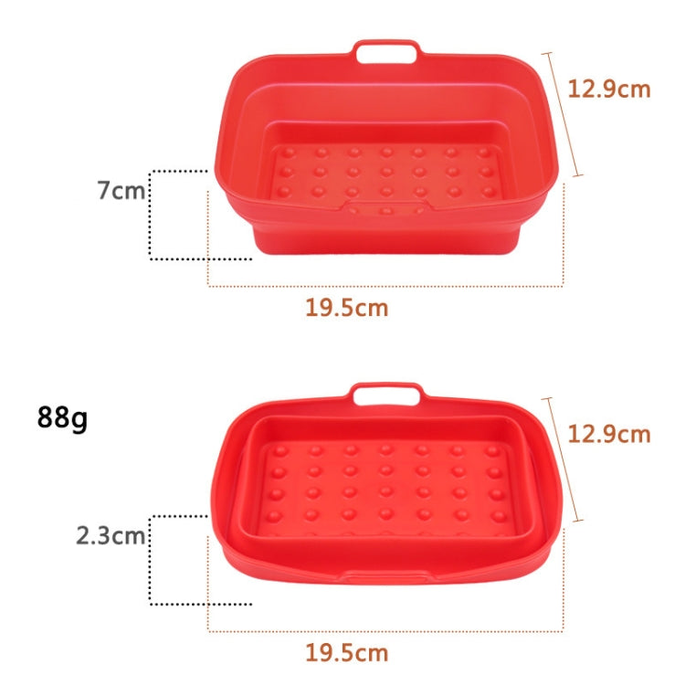High temperature resistant silicone baking tray for air fryers, featuring a 3D drainage groove pattern and double ear carry handles.
