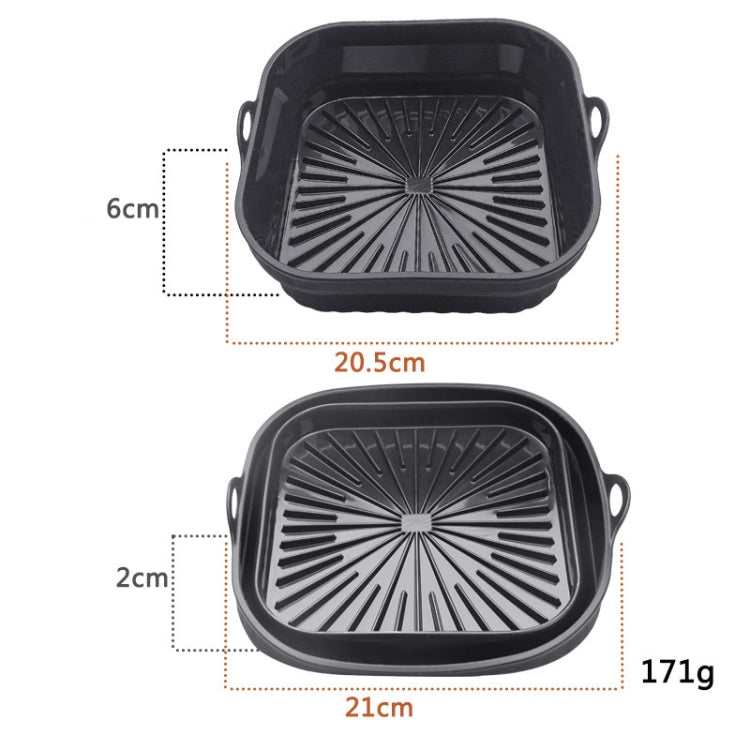 High temperature resistant silicone air fryer grill mat with 3D drainage grooves and double ear handles, perfect for easy cooking and cleaning.