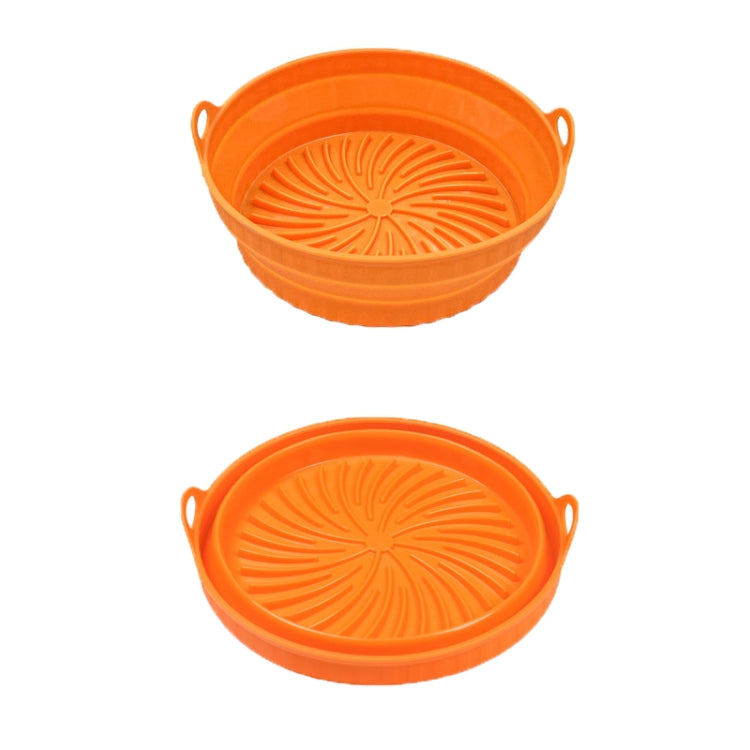 High temperature resistant silicone baking tray for air fryers, featuring a 3D drainage groove pattern and double ear carry handles.