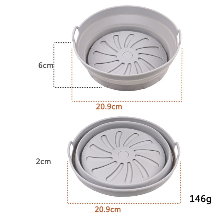 High temperature resistant silicone baking tray designed for air fryers, featuring a 3D drainage groove pattern and double ear carry handles.