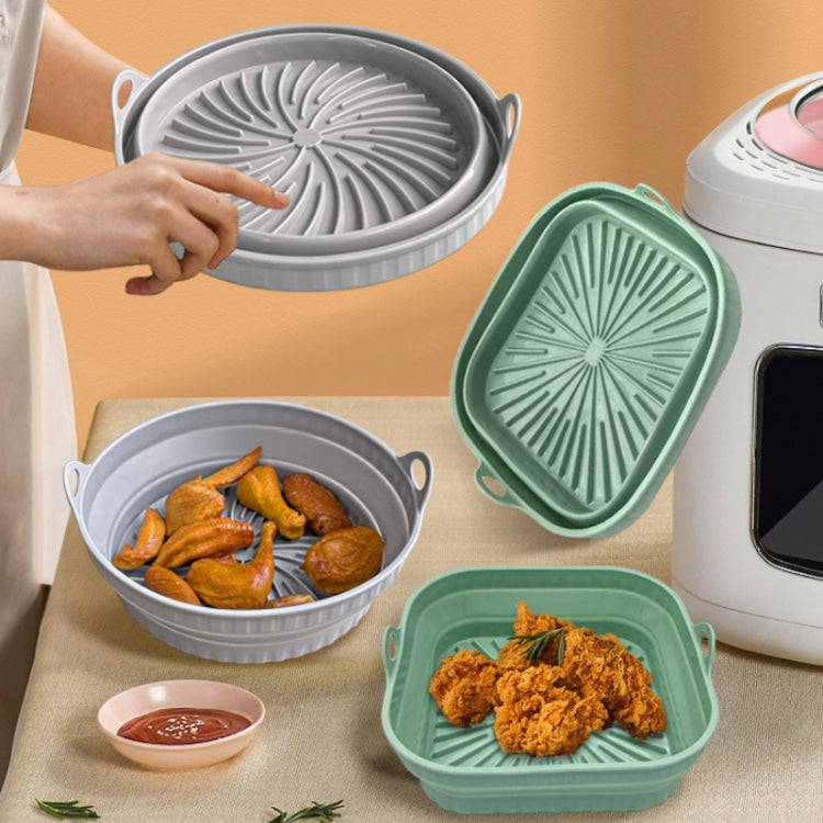 High-temperature resistant silicone air fryer grill mat with drainage grooves and raised rim for easy cooking and cleaning.