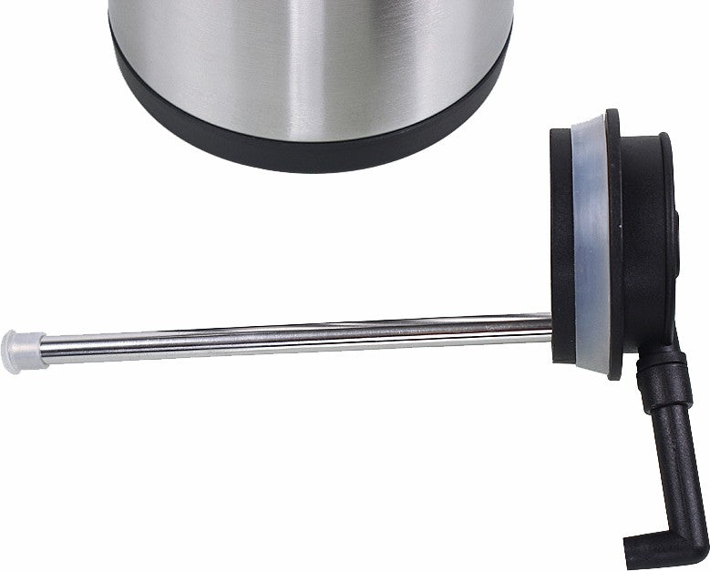 5L insulated airpot flask with pump action dispenser, made of stainless steel, ideal for hot and cold beverages.