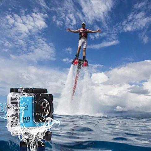All PRO Action Sports Camera with 1080P HD, Wi-Fi, and waterproof case, showcasing its compact design and included accessories.