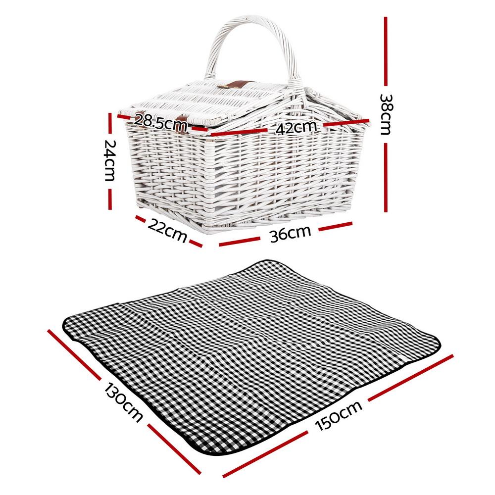 Alfresco 2 Person Picnic Basket with accessories including cutlery, plates, and a matching blanket, perfect for outdoor dining.