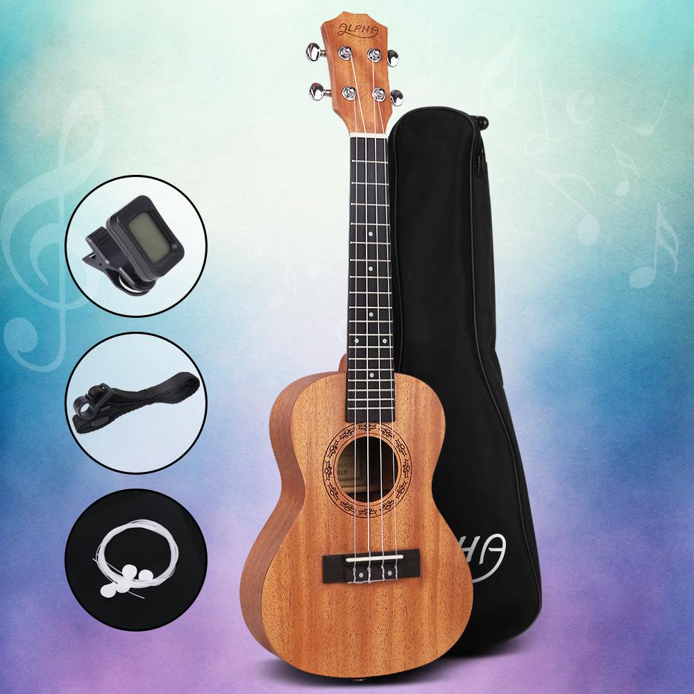 Alpha 26 Inch Tenor Ukulele made of mahogany with a matte natural finish, featuring a rosewood fretboard and premium nylon strings.