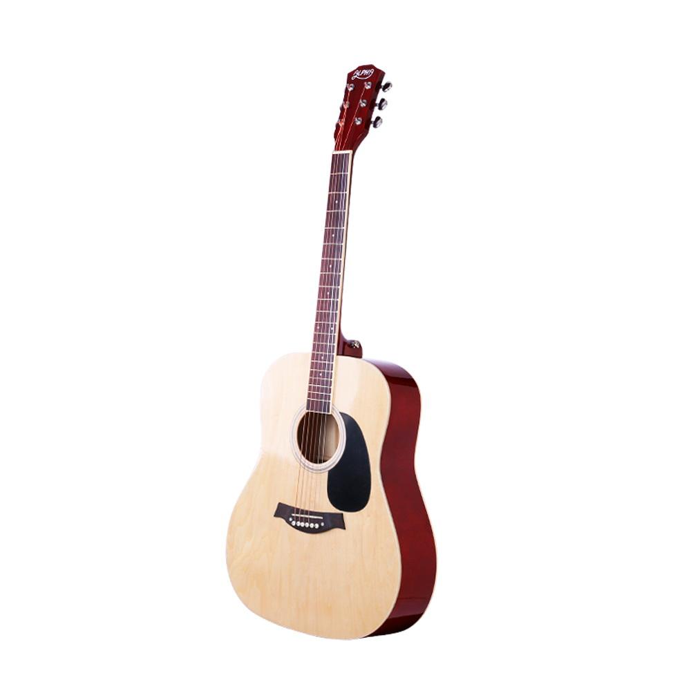 ALPHA 41 Inch Wooden Acoustic Guitar in natural wood finish, showcasing its elegant design and craftsmanship.