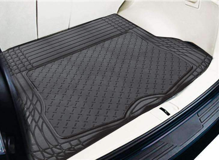 ALUMINIUM LOOK 1-Piece Boot Mat in black, made of durable rubber with an aluminium finish, designed for vehicle boot protection.