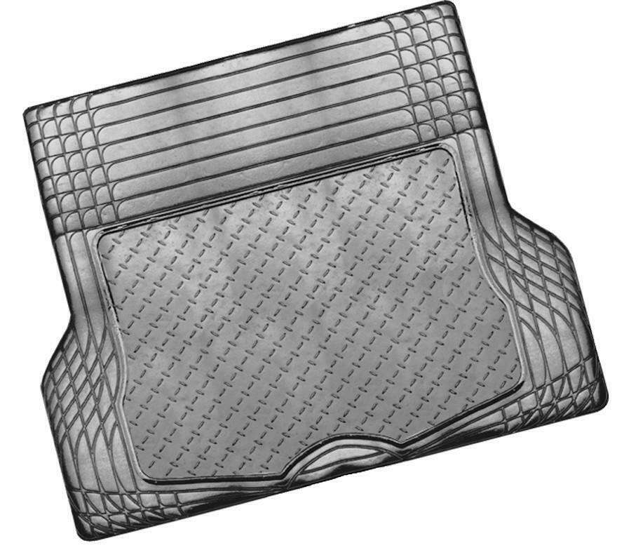 Aluminium Look 1-Piece Boot Mat in Carbon color, showcasing its heavy-duty rubber and stylish aluminium finish, designed for vehicle boot protection.