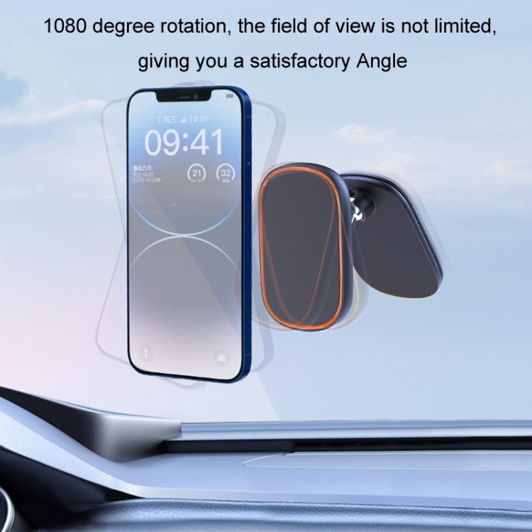 Aluminum Alloy Magnetic Foldable Car Navigation Phone Holder in orange, showcasing its sleek design and strong magnetic features.