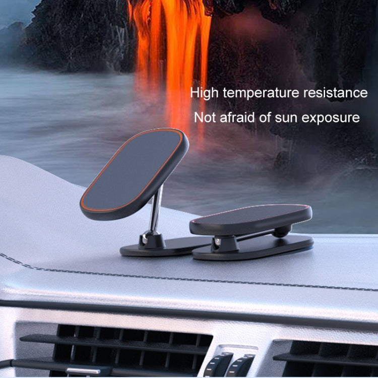 Aluminum Alloy Magnetic Foldable Car Navigation Phone Holder in orange, showcasing its sleek design and strong magnetic features.