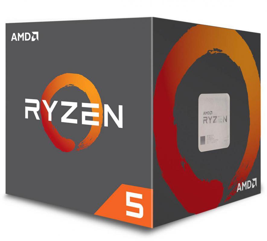 AMD Ryzen 5 2600X CPU with Wraith Spire cooler, showcasing its 6 cores and sleek design.