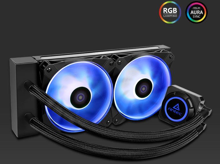 ANTEC Kuhler K240 RGB CPU Liquid Cooler with sleek design and RGB lighting features.