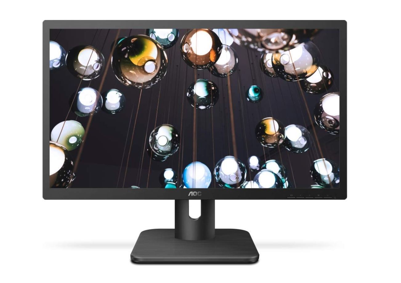 AOC 21.5' Full HD monitor with HDMI and VGA inputs, showcasing its sleek design and FlickerFree technology.