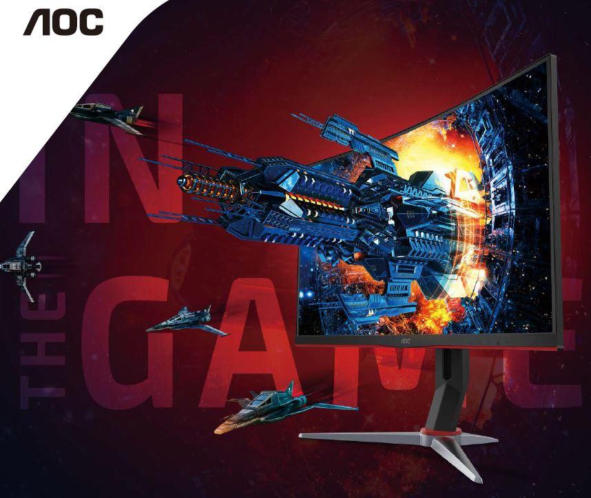 AOC 27-inch Curved VA QHD monitor showcasing vibrant colors and sleek design.