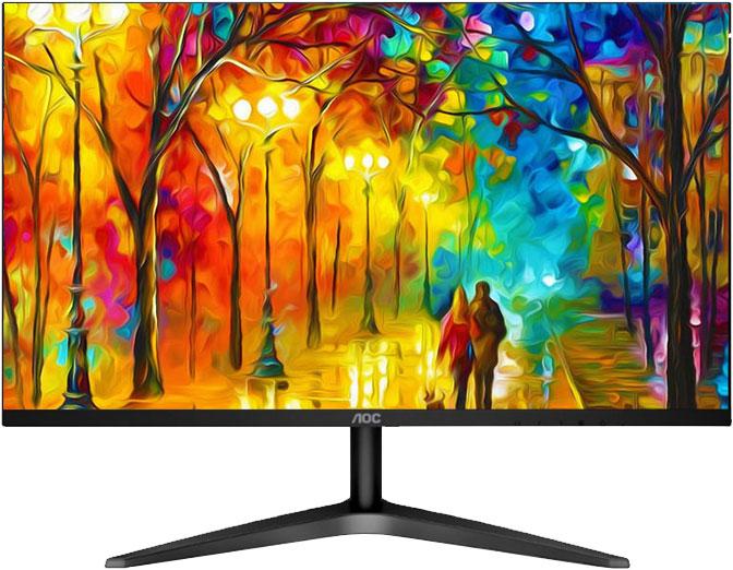 AOC 27-inch IPS Full HD monitor with ultra-slim design and narrow bezels, showcasing vibrant colors and advanced eye care technology.