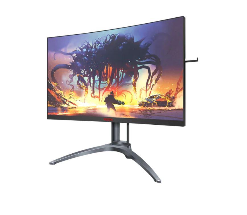 AOC AGON 27-inch gaming monitor with curved design, showcasing vibrant colors and sleek aesthetics.