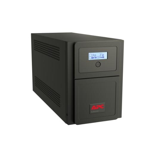 APC Easy UPS SMV 3000VA 230V unit with LCD display and multiple outlets for battery backup and surge protection.