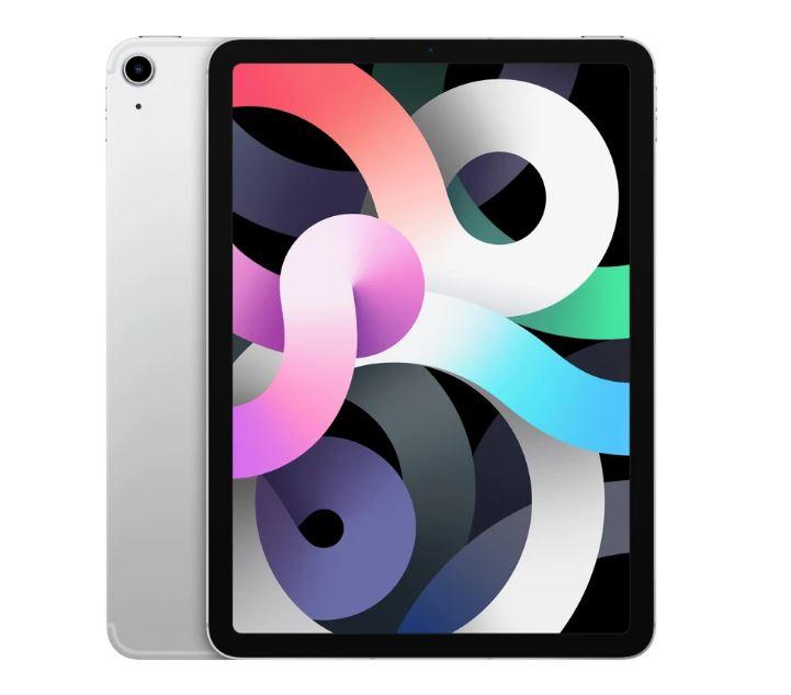 Apple iPad Air 10.9 inch Wi-Fi+Cellular 64GB in Silver, showcasing its sleek design and vibrant display.