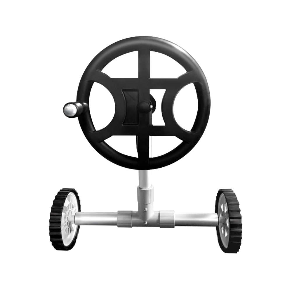 Aquabuddy Swimming Pool Cover with Roller Wheel, showcasing the durable aluminium construction and solar blanket design.