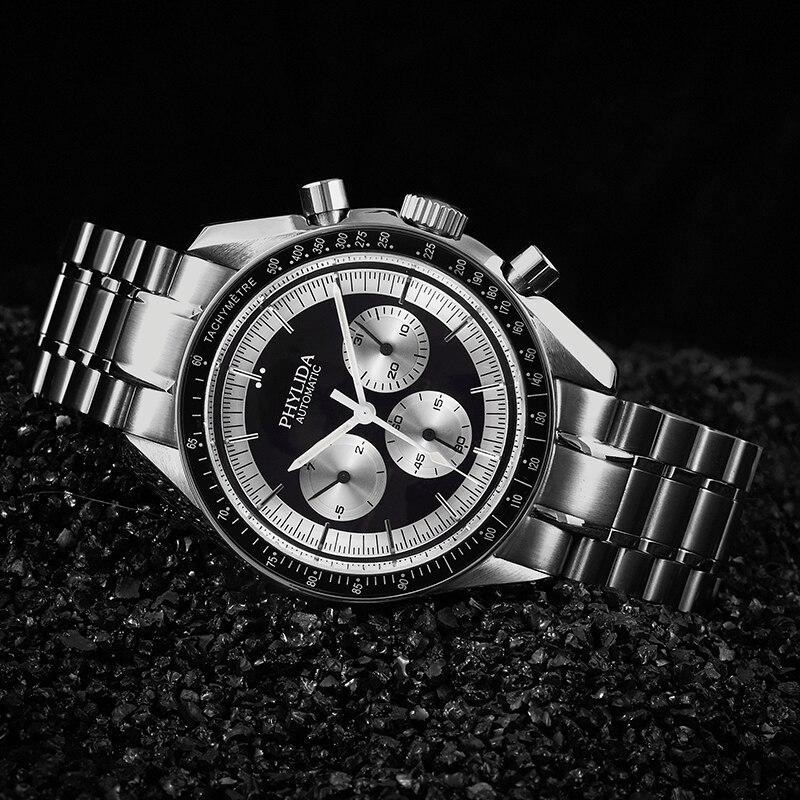 Arrival 40mm Black Panda Dial Men's Watch featuring automatic movement, stainless steel case, and luminous hands.