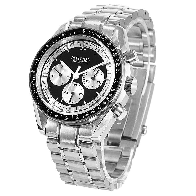 Arrival 40mm Black Panda Dial Men's Watch featuring automatic movement, stainless steel case, and luminous hands.
