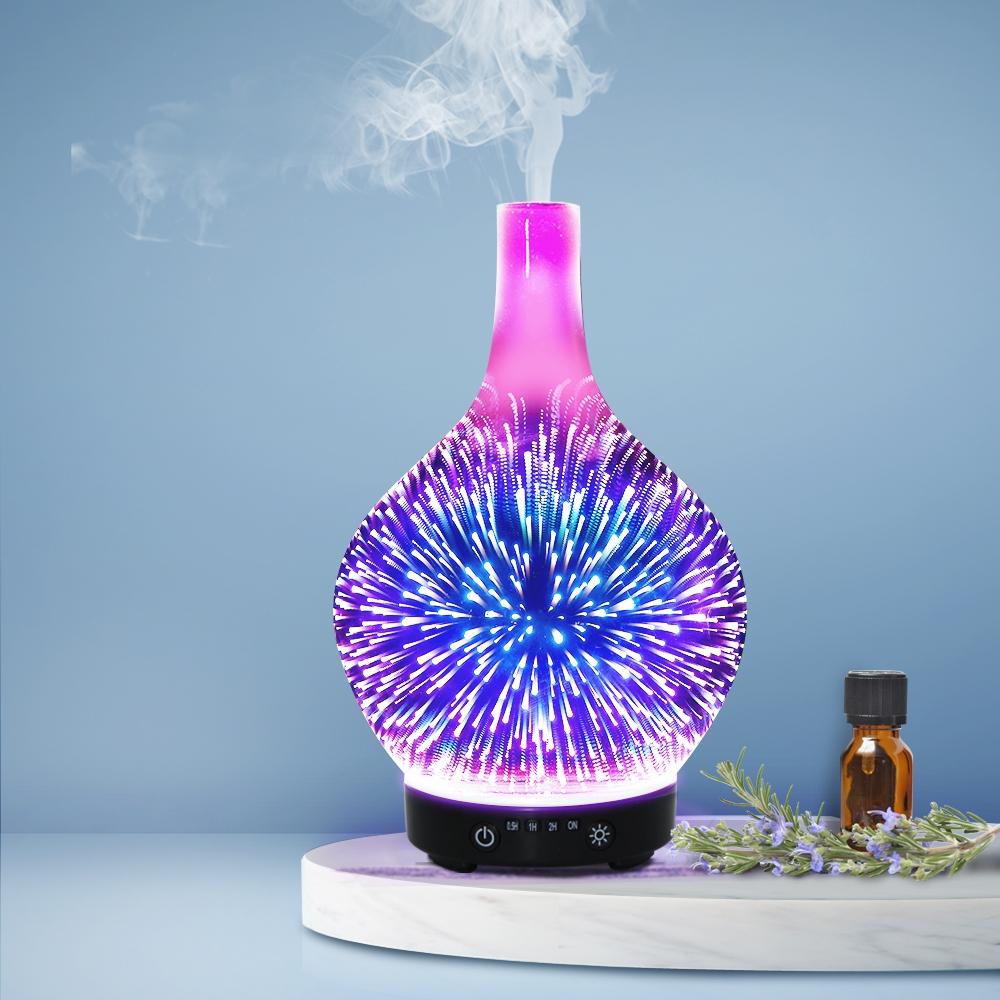 Aroma Diffuser with 3D LED light effect, showcasing a sleek design and colorful mist.