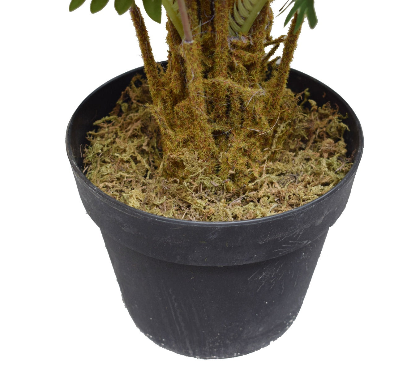 A 90cm tall Artificial Mountain Palm with lush green fronds in a black pot, perfect for home or office decor.
