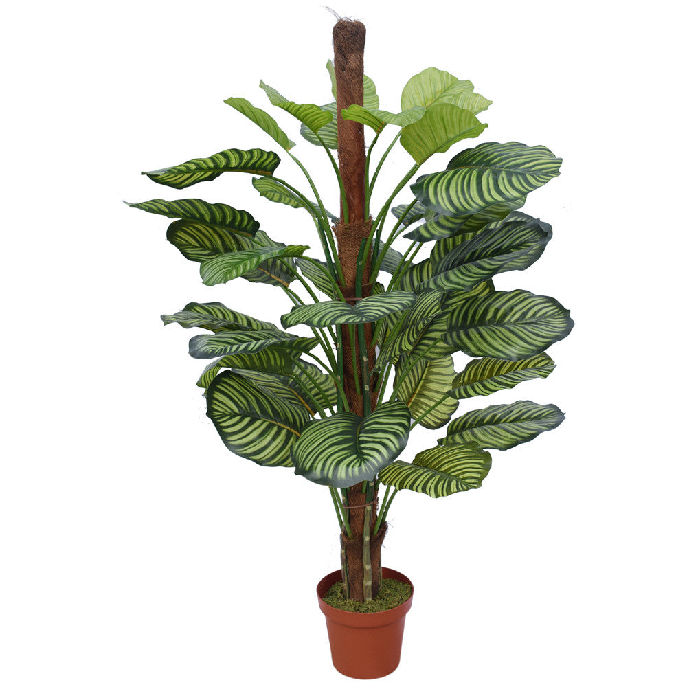 Artificial Pond Leaf Plant 110cm with fan-like green leaves and natural trunk in a basic plastic pot, perfect for indoor decoration.